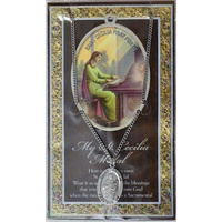 Pewter Saint Cecilia Medal, 17 x 24mm Oval Pendant, Stainless Steel Chain & Biography