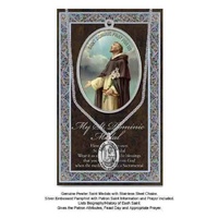 Pewter Saint Dominic Medal Pendant, 15 x 24mm Pendant, SS Chain &amp; Biography