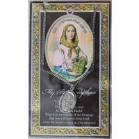 Pewter Saint Dymphna Medal, 17 x 24mm Oval Pendant, Stainless Steel Chain & Biography