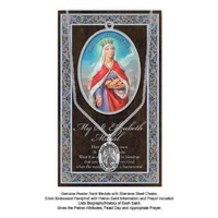 Pewter Saint ELIZABETH Medal, 16mm Diameter, 60cm Stainless Steel Chain &amp; Biography