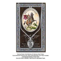 Pewter Saint George Medal Pendant, 15 x 24mm Oval, Stainless Steel Chain &amp; Biography
