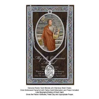 Pewter Saint Genesius Medal Pendant, 15 x 24mm Oval, Stainless Steel Chain &amp; Biography