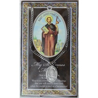 Pewter Saint James Medal Pendant, 17 x 24mm Oval, Stainless Steel Chain &amp; Biography