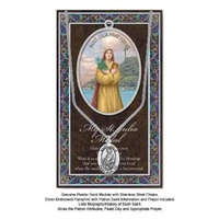 Pewter Saint JULIA Medal, 16mm Diameter, 60cm Stainless Steel Chain &amp; Biography