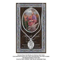 Pewter Saint Luke Medal Pendant, 15 x 24mm Oval Pendant, Stainless Steel Chain &amp; Biography