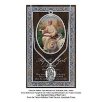 Pewter Saint Mark Medal Pendant, 15 x 24mm Oval, Stainless Steel Chain &amp; Biography