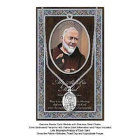 Pewter Saint PIO Medal, 16mm Diameter, 60cm Stainless Steel Chain &amp; Biography