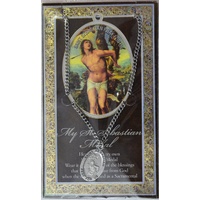 Pewter Saint Sebastian Medal Pendant 17 x 24mm Oval, Stainless Steel Chain &amp; Biography