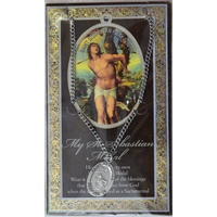 Pewter Saint Sebastian Medal Pendant 17 x 24mm Oval, Stainless Steel Chain &amp; Biography