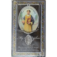 Pewter Saint Stephen Medal Pendant, 17 x 24mm Oval, Stainless Steel Chain &amp; Biography