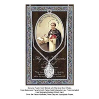Pewter Saint Thomas Medal Pendant, 15 x 24mm Oval, Stainless Steel Chain &amp; Biography