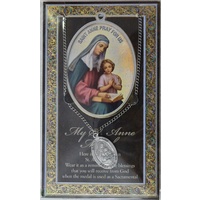 Pewter Saint Anne Medal Pendant, 17 x 24mm Oval, Stainless Steel Chain & Biography