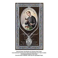 Pewter Saint Gerard Medal Pendant, 15 x 24mm Oval, Stainless Steel Chain &amp; Biography