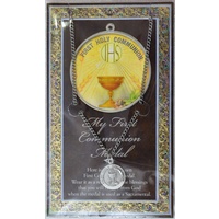 Pewter First Holy Communion Medal Pendant, 15mm Diameter, Stainless Steel Chain &amp; Prayer