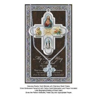 My Four Way Pewter Saint Medal 25 x 22mm, Stainless Steel Chain, Biography Card