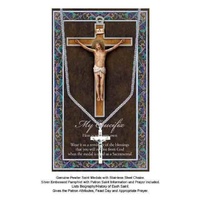 My Crucifix PewterMedal Pendant 37x20mm, Stainless Steel Chain, Biography Card