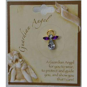 GUARDIAN ANGEL Birthstone Lapel Pin, Hat Pin, FEBRUARY, Great Gift Item