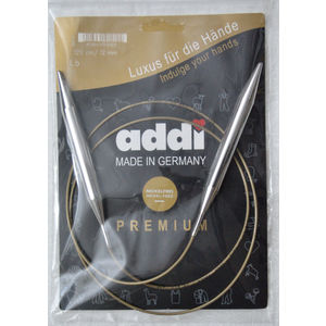 Addi Circular Knitting Needle 120cm x 12mm, Smooth White Brass Tips, Gold Cords
