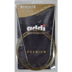 Addi Circular Knitting Needle 150cm x 2.25mm, Smooth White Brass Tips, Gold Cords