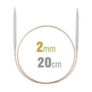 Addi Circular Knitting Needle 20cm x 2.00mm White Brass Tips, Gold Cords