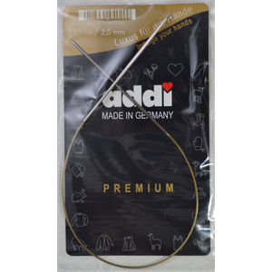 Addi Circular Knitting Needle 40cm x 2.00mm White Brass Tips, Gold Cords