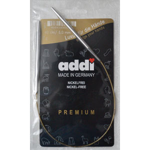 Addi Circular Knitting Needle 40cm x 5.00mm White Brass Tips, Gold Cords