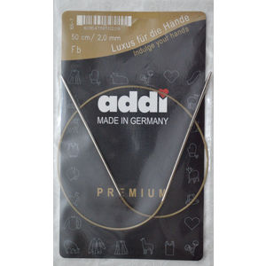 Addi Circular Knitting Needle 50cm x 2.00mm White Brass Tips, Gold Cords