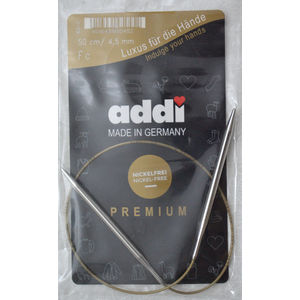 Addi Circular Knitting Needle 50cm x 4.50mm White Brass Tips, Gold Cords