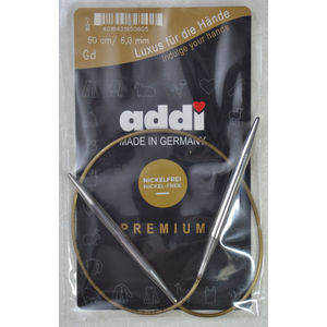 Addi Circular Knitting Needle 50cm x 6.00mm White Brass Tips, Gold Cords