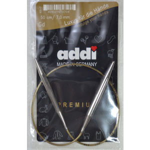 Addi Circular Knitting Needle 50cm x 7.00mm White Brass Tips, Gold Cords