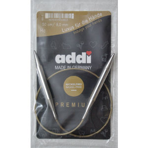 Addi Circular Knitting Needle 50cm x 8.00mm White Brass Tips, Gold Cords