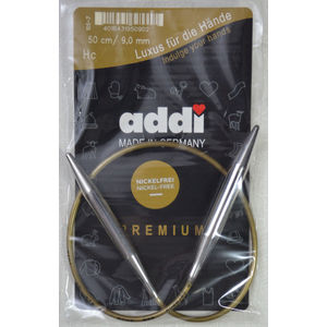 Addi Circular Knitting Needle 50cm x 9.00mm White Brass Tips, Gold Cords