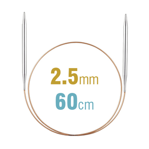 Addi Circular Knitting Needle 60cm x 2.50mm, Smooth White Brass Tips, Gold Cords
