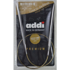 Addi Circular Knitting Needle 60cm x 6.50mm, Smooth White Brass Tips, Gold Cords