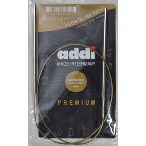 Addi Circular Knitting Needle 70cm x 4.50mm, Smooth White Brass Tips, Gold Cords