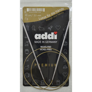 Addi Circular Knitting Needle 80cm x 3.00mm, Smooth White Brass Tips, Gold Cords