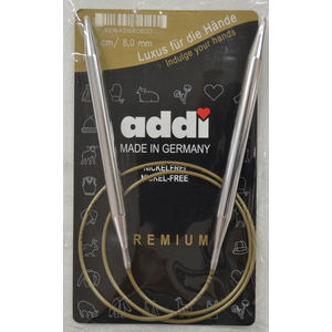 Addi Circular Knitting Needle 80cm x 8.00mm, Smooth White Brass Tips, Gold Cords