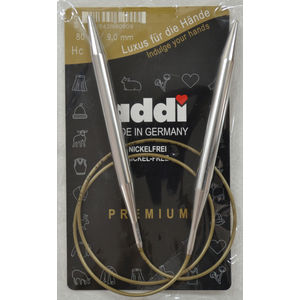 Addi Circular Knitting Needle 80cm x 9.00mm, Smooth White Brass Tips, Gold Cords