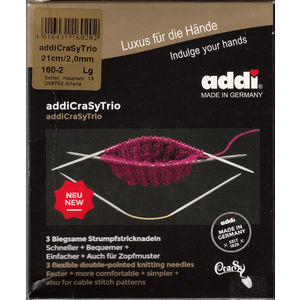AddiCrasyTrio 21cm x 2.00mm Flexible Double Ended Knitting Needles 3 Piece Set, Addi Crazy Trio