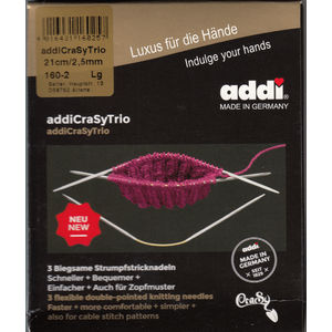 Addi Crazy Trios 21cm x 2.50mm Flexible Double Ended Knitting Needles, 3Pc Set
