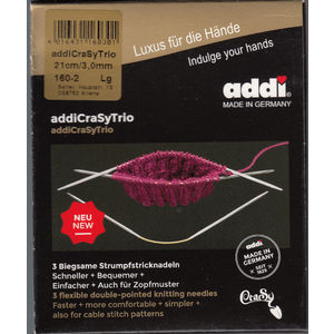AddiCrasyTrio 21cm x 3.00mm Flexible Double Ended Knitting Needles 3 Piece Set, Addi Crazy Trio
