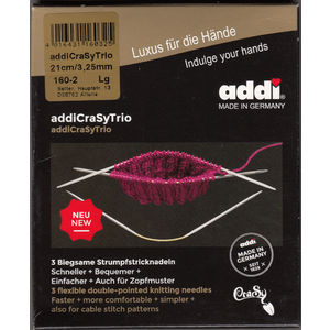 AddiCrasyTrio 21cm x 3.25mm Flexible Double Ended Knitting Needles 3 Piece Set
