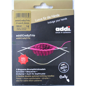 AddiCrasyTrio 21cm x 3.50mm Flexible Double Ended Knitting Needles 3Pc Set, Addi Crazy Trio