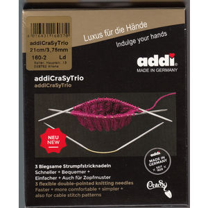 AddiCrasyTrio 21cm x 3.75mm Flexible Double Ended Knitting Needles 3 Piece Set, Addi Crazy Trio