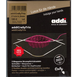 AddiCrasyTrio 21cm x 4.50mm Flexible Double Ended Knitting Needles 3 Piece Set, Addi Crazy Trio