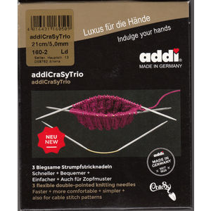 AddiCrasyTrio 21cm x 5.0mm Flexible Double Ended Knitting Needles 3 Piece Set, Addi Crazy Trio