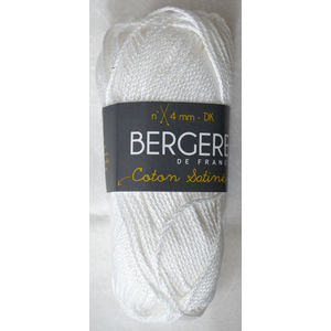 Bergere Yarn, Coton Satine 100% Mercerised Cotton, 50g, Blanc