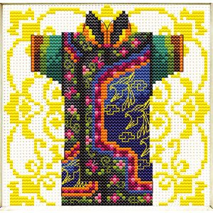 No Count Cross Stitch Kit, Male Geisha Green, 12 x 12cm