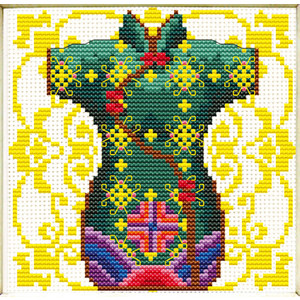 No Count Cross Stitch Kit Female Geisha Green 12 x 12cm