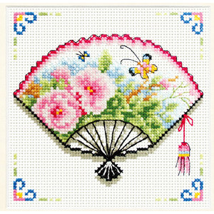 No Count Cross Stitch Kit ROSE FAN, 12 x 12cm